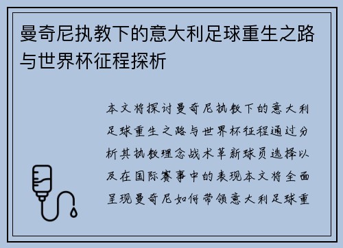 曼奇尼执教下的意大利足球重生之路与世界杯征程探析