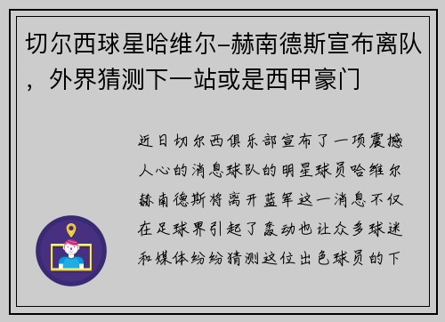 切尔西球星哈维尔-赫南德斯宣布离队，外界猜测下一站或是西甲豪门