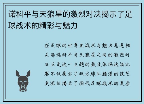 诺科平与天狼星的激烈对决揭示了足球战术的精彩与魅力