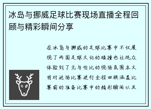 冰岛与挪威足球比赛现场直播全程回顾与精彩瞬间分享