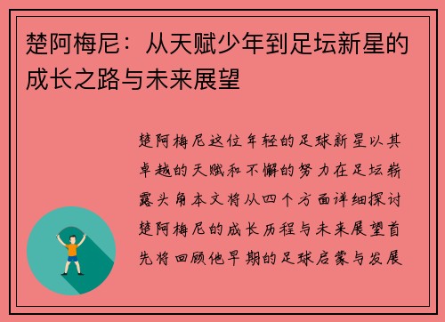 楚阿梅尼：从天赋少年到足坛新星的成长之路与未来展望